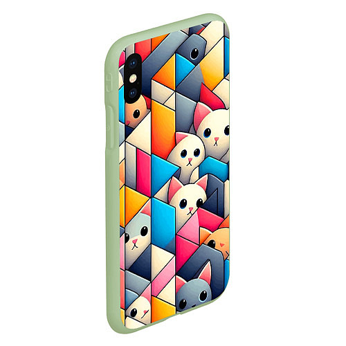 Чехол iPhone XS Max матовый Geometric pattern with kittens - ai art / 3D-Салатовый – фото 2