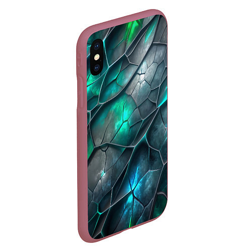 Чехол iPhone XS Max матовый Темная текстура со свечением / 3D-Малиновый – фото 2