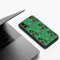 Чехол iPhone XS Max матовый Разноцветные узорчатые фрукты, цвет: 3D-черный — фото 2