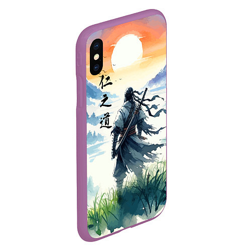 Чехол iPhone XS Max матовый Ghost of Tsushima - samurai on the background of t / 3D-Фиолетовый – фото 2