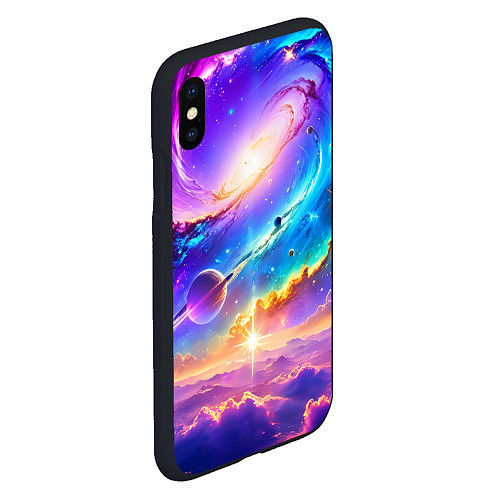 Чехол iPhone XS Max матовый Космос в неоновых тонах / 3D-Черный – фото 2