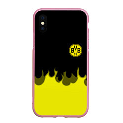 Чехол iPhone XS Max матовый Borussia fire fc, цвет: 3D-розовый