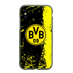 Чехол iPhone XS Max матовый Borussia fc краски, цвет: 3D-темно-зеленый