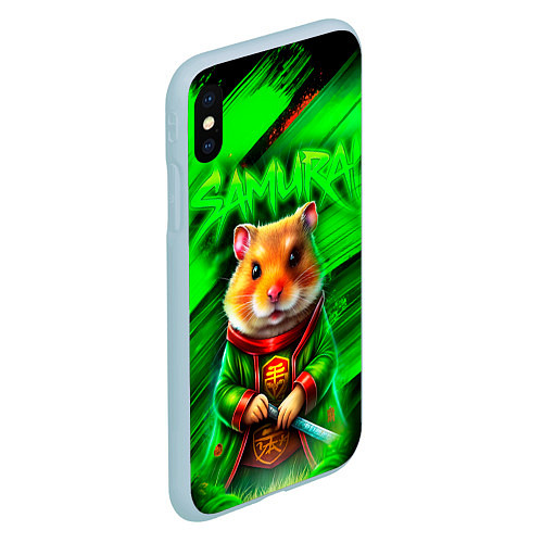 Чехол iPhone XS Max матовый Хомячок самурай / 3D-Голубой – фото 2