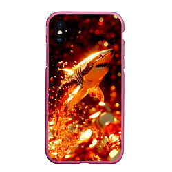 Чехол iPhone XS Max матовый Золотая акула и море золотых монет, цвет: 3D-малиновый