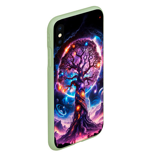 Чехол iPhone XS Max матовый Дерево жизни в космосе / 3D-Салатовый – фото 2