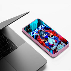 Чехол iPhone XS Max матовый Девушка самурай в синей маске - Китана, цвет: 3D-розовый — фото 2