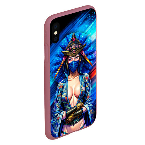 Чехол iPhone XS Max матовый Девушка самурай в откровенном костюме / 3D-Малиновый – фото 2