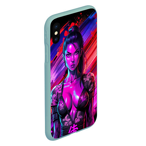 Чехол iPhone XS Max матовый Девушка самурай в откровенном костюме / 3D-Мятный – фото 2