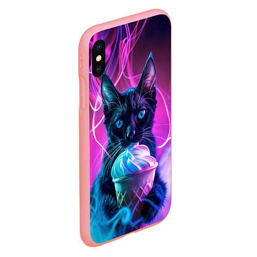 Чехол iPhone XS Max матовый Черный кот и мороженое - неоновый дым / 3D-Баблгам – фото 2