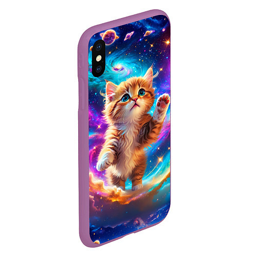 Чехол iPhone XS Max матовый Рыжий кот в космосе / 3D-Фиолетовый – фото 2