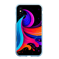 Чехол iPhone XS Max матовый Неоновая красочная абстракция - нейросеть, цвет: 3D-голубой