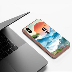 Чехол iPhone XS Max матовый Восход красного солнца - Японский пейзаж, цвет: 3D-коричневый — фото 2