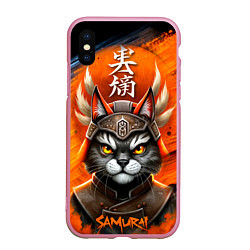 Чехол iPhone XS Max матовый Cat samurai, цвет: 3D-розовый