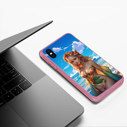 Чехол iPhone XS Max матовый Девушка на пляже в цветочном купальнике, цвет: 3D-малиновый — фото 2