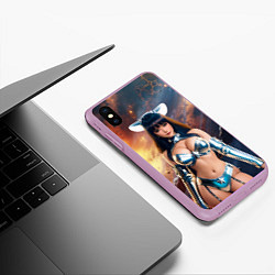 Чехол iPhone XS Max матовый Чудо девушка в блестящем супер костюмена фоне косм, цвет: 3D-сиреневый — фото 2