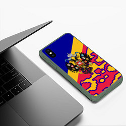 Чехол iPhone XS Max матовый Герб империи и крупный красный пиксельный камуфляж, цвет: 3D-темно-зеленый — фото 2