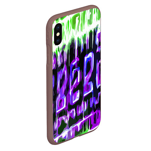 Чехол iPhone XS Max матовый Фиолетово-зелёная абстракция на чёрном фоне / 3D-Коричневый – фото 2