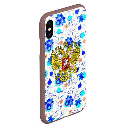 Чехол iPhone XS Max матовый Герб РФ гжель / 3D-Коричневый – фото 2