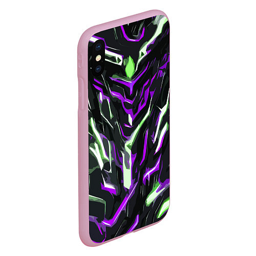 Чехол iPhone XS Max матовый Фиолетово-белые абстрактные линии на чёрном фоне / 3D-Розовый – фото 2