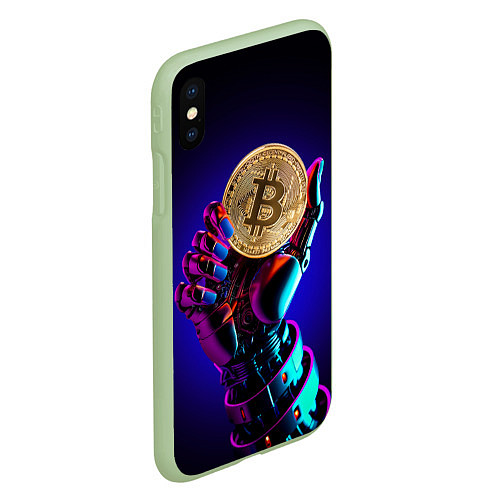 Чехол iPhone XS Max матовый Биткойн в руке киборга / 3D-Салатовый – фото 2