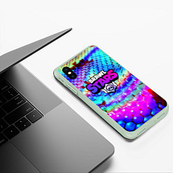 Чехол iPhone XS Max матовый Brawl stars неоновые соты, цвет: 3D-салатовый — фото 2