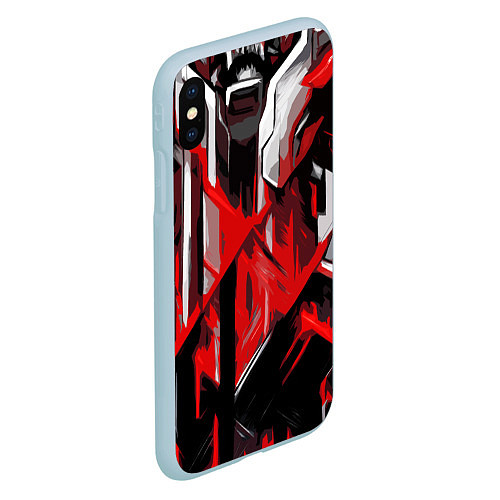 Чехол iPhone XS Max матовый Red and white abstraction on a black background / 3D-Голубой – фото 2