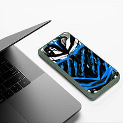 Чехол iPhone XS Max матовый Blue and white abstraction on a black background, цвет: 3D-темно-зеленый — фото 2