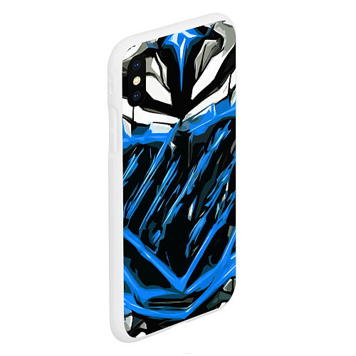 Чехол iPhone XS Max матовый Blue and white abstraction on a black background / 3D-Белый – фото 2