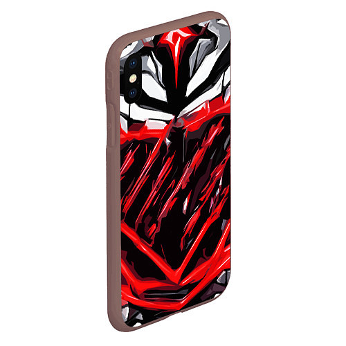 Чехол iPhone XS Max матовый Red and white abstraction on a black background / 3D-Коричневый – фото 2