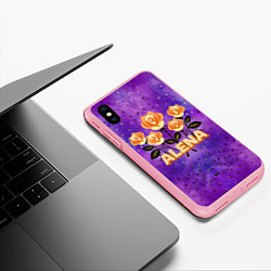 Чехол iPhone XS Max матовый Алена желтые розы на фиолетовом, цвет: 3D-баблгам — фото 2