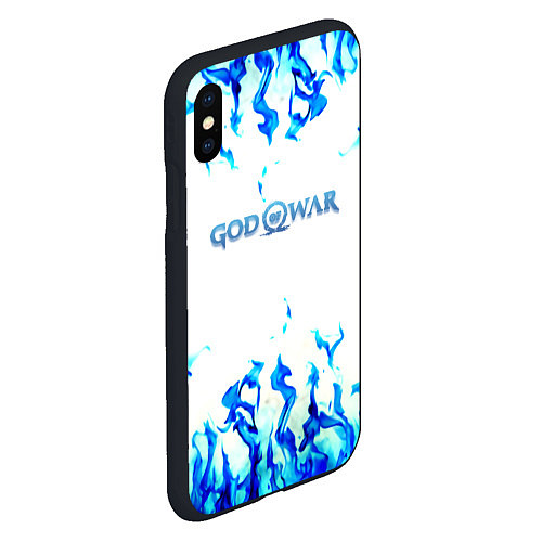 Чехол iPhone XS Max матовый God of War синий огонь / 3D-Черный – фото 2