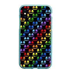 Чехол iPhone XS Max матовый Marshmello dj colors, цвет: 3D-мятный