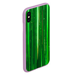 Чехол iPhone XS Max матовый Вертикальные зелёные линии на чёрном фоне, цвет: 3D-сиреневый — фото 2