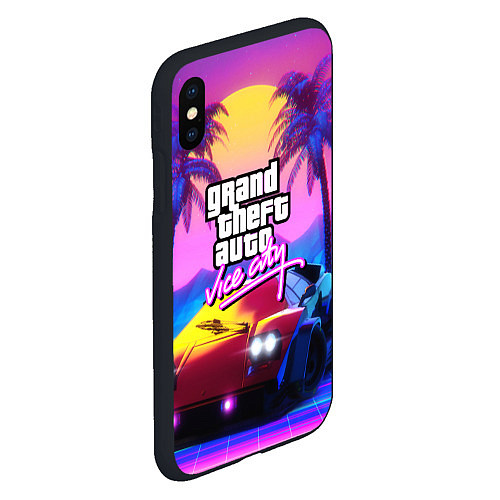 Чехол iPhone XS Max матовый Vice city retro wave Lambo / 3D-Черный – фото 2