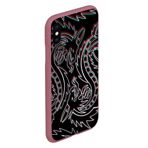 Чехол iPhone XS Max матовый Драконы глитч киберпанк / 3D-Малиновый – фото 2