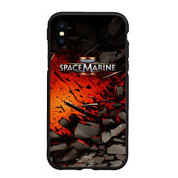 Чехол iPhone XS Max матовый Warhammer 40000 space marine 2 взрыв камней, цвет: 3D-черный