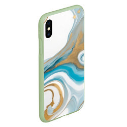 Чехол iPhone XS Max матовый Бело-голубой с золотом абстрактный узор, цвет: 3D-салатовый — фото 2