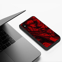 Чехол iPhone XS Max матовый Красно-чёрный абстрактный полосатый, цвет: 3D-черный — фото 2