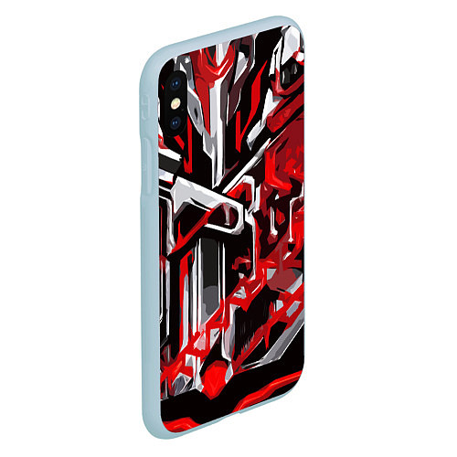 Чехол iPhone XS Max матовый Красно-белая агрессивная абстракция на чёрном фоне / 3D-Голубой – фото 2