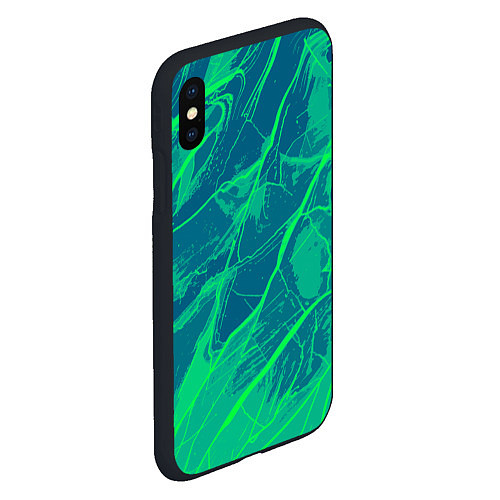 Чехол iPhone XS Max матовый Яркий сине-зелёный абстрактная текстура / 3D-Черный – фото 2