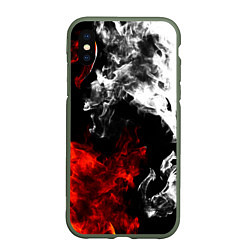 Чехол iPhone XS Max матовый Битва дыма и огня, цвет: 3D-темно-зеленый