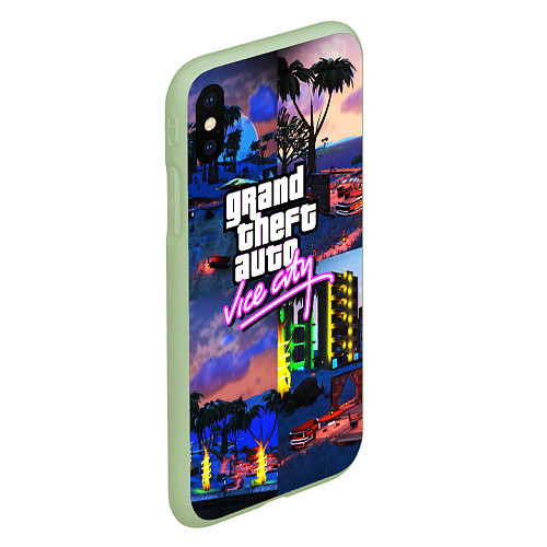 Чехол iPhone XS Max матовый GTA vice city коллаж / 3D-Салатовый – фото 2