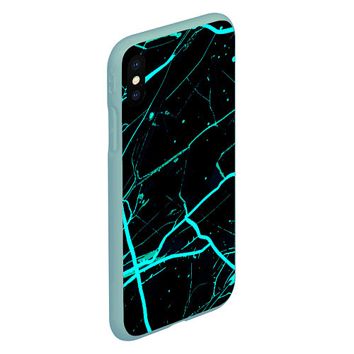 Чехол iPhone XS Max матовый Чёрный и неновый голубой абстракция / 3D-Мятный – фото 2