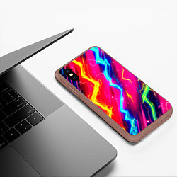 Чехол iPhone XS Max матовый Абстракция из неоновых молний - нейроарт, цвет: 3D-коричневый — фото 2