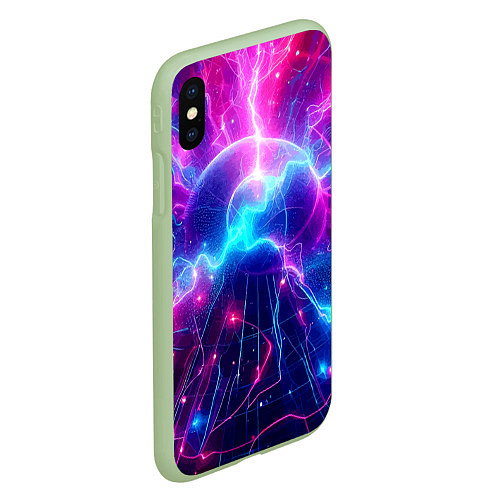 Чехол iPhone XS Max матовый Космическая неоновая абстракция - нейроарт / 3D-Салатовый – фото 2