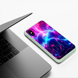 Чехол iPhone XS Max матовый Космическая неоновая абстракция - нейроарт, цвет: 3D-салатовый — фото 2