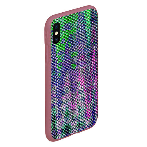 Чехол iPhone XS Max матовый Мелкая текстура кирпичи зелёно-розовый / 3D-Малиновый – фото 2