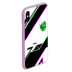 Чехол iPhone XS Max матовый Cyberpunk logo geometry, цвет: 3D-сиреневый — фото 2