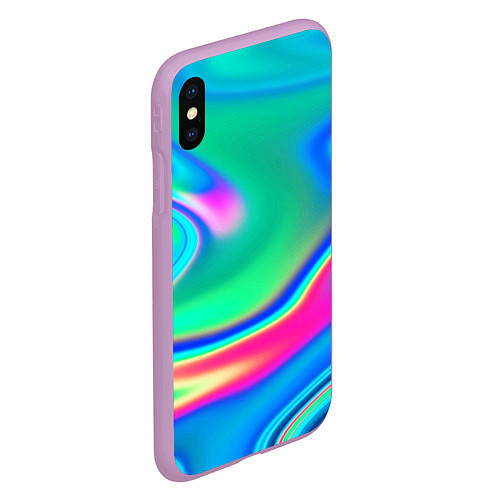 Чехол iPhone XS Max матовый Неоновые голографические краски - светло-голубоват / 3D-Сиреневый – фото 2